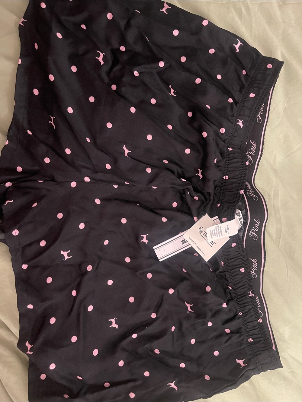 PINK Victoria's Secret Black Boxer Shorts with Pink Polka Dots
